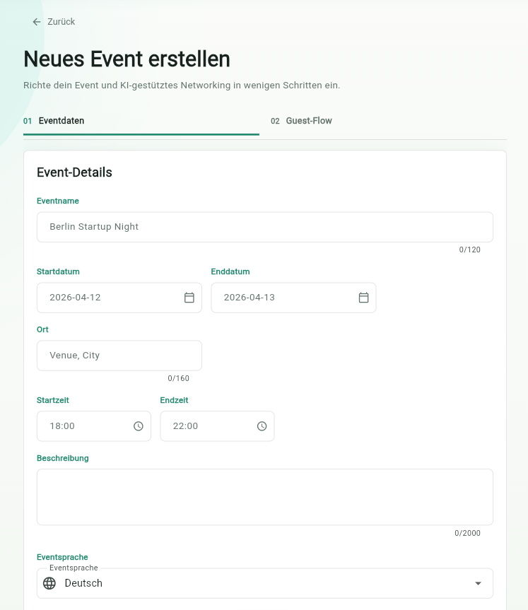 Event overview in the EveLin organizer app