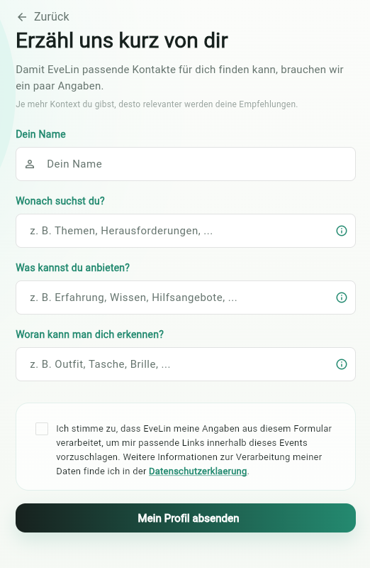 Guest profile with need and offer fields in EveLin